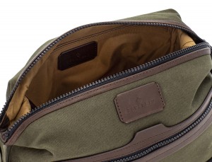 Large toiletry bag in canvas and leather in green open