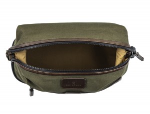 Large toiletry bag in canvas and leather in green inside