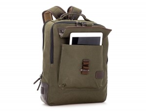backpack in canvas and leather in green side