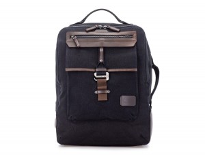 backpack in canvas and leather in black front