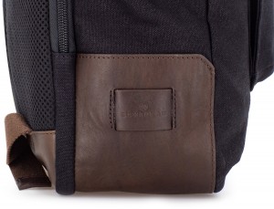 mochila de lona negro detalle cuero