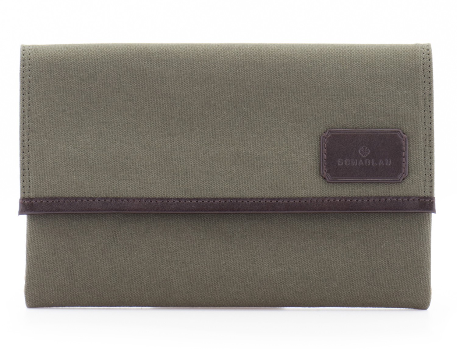 Laptop sleeve in canvas and leather for laptop 13,3" inch in green front