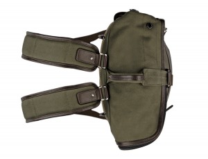 Backpack with flap in canvas and leather in green up