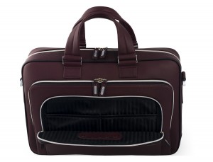 leather business bag in burgundy  pocket detail