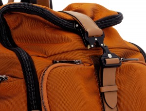 Travel backpack with flap in orange detail clap