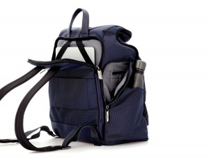 Travel backpack with flap in blue back