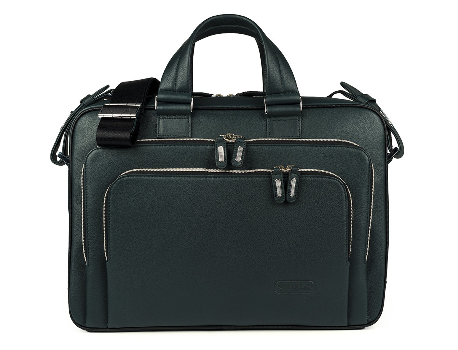 leather business bag in green front