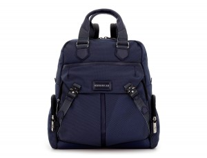 Tote Backpack in nylon and leather in blue front