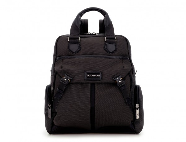 Tote Backpack in nylon and leather in anthracite and black front