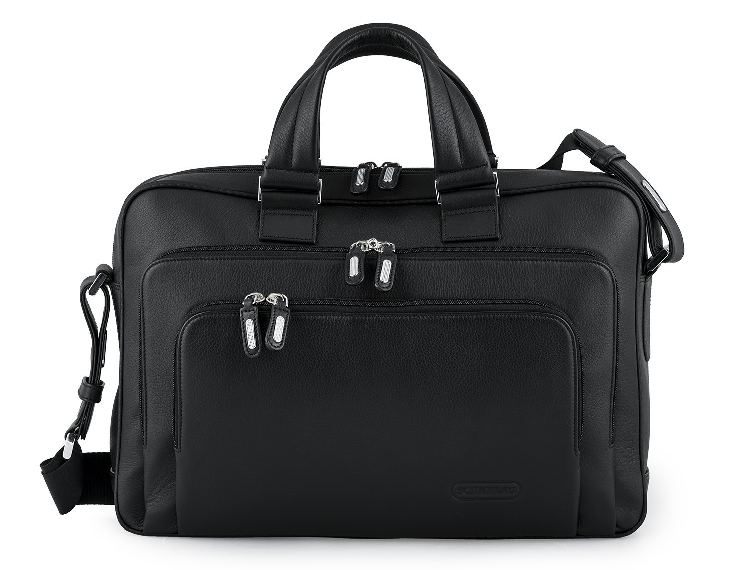 leather business bag in all black front