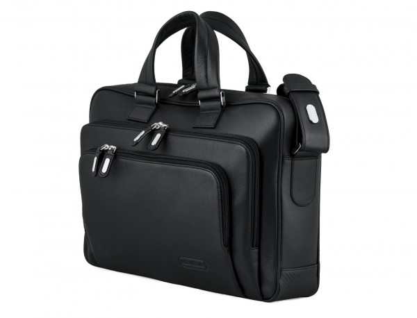 leather business bag in all black side