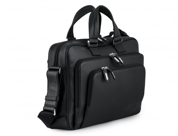 leather business bag in all black side detail