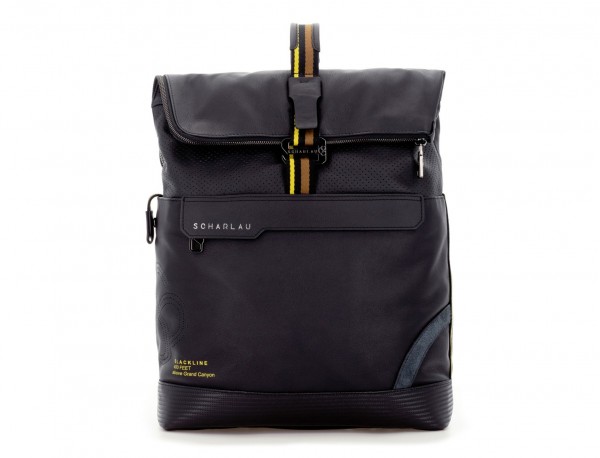 leather laptop backpack in black front