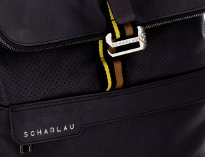 leather laptop backpack in black detail