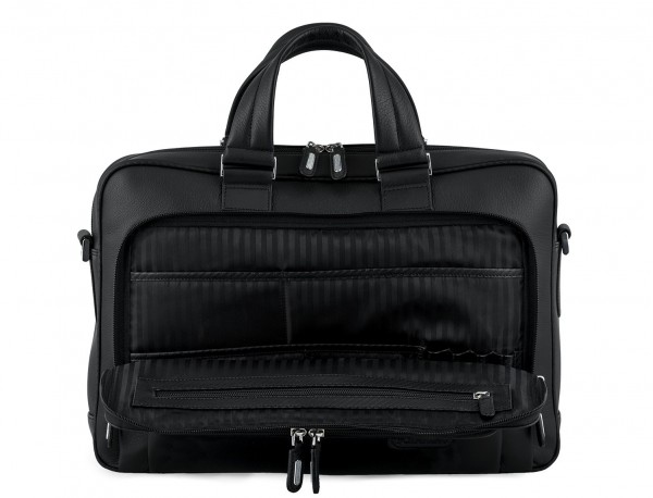 leather business bag in all black open