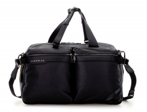 leather travel weekender bag black front