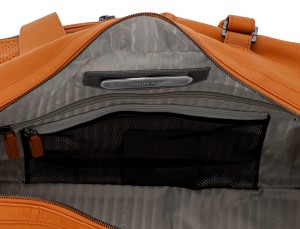 leather travel weekender bag orange personalized