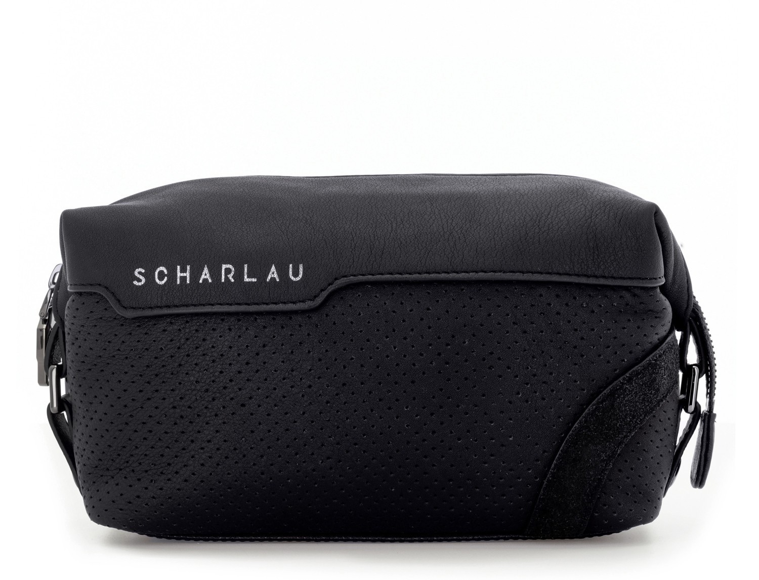 Leather small toiletry bag black front