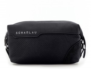 Leather small toiletry bag black front