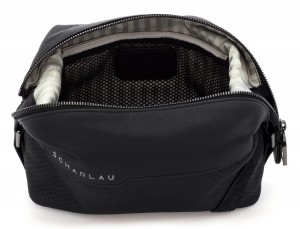 Leather small toiletry bag black open