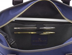 bolso de mujer reciclado para ordenador azul compartimentos