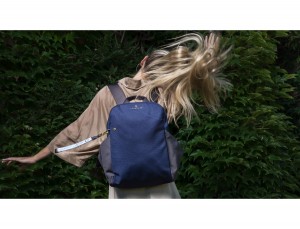 recycled woman's backpack in blue model
