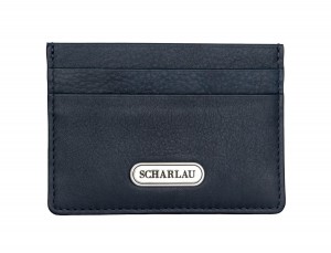 Leather credit card holder in blue front