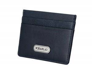 Leather credit card holder in blue side