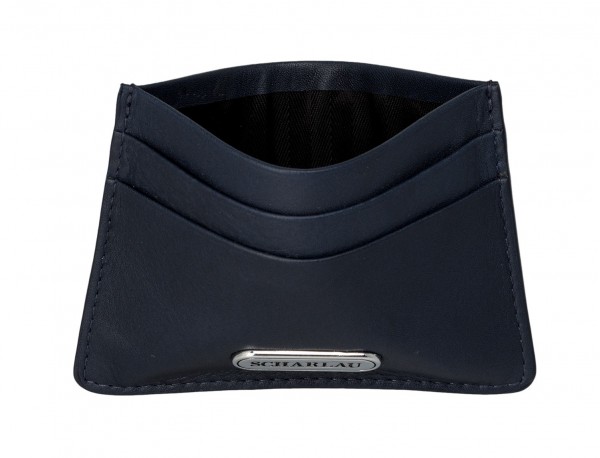 Leather credit card holder in blue inside