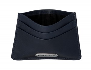 Leather credit card holder in blue inside