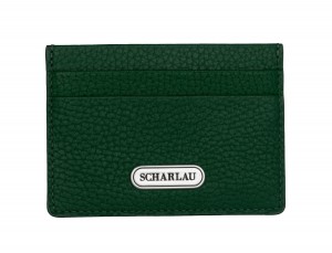 Leather credit card holder in green front