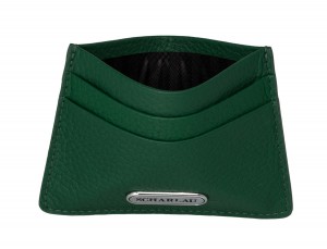 Leather credit card holder in green open