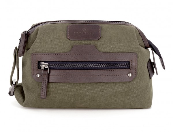 Small toiletry bag in canvas and leather in green front