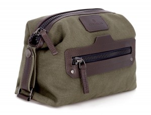 Small toiletry bag in canvas and leather in green side
