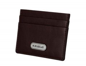 Leather credit card holder in burgundy side