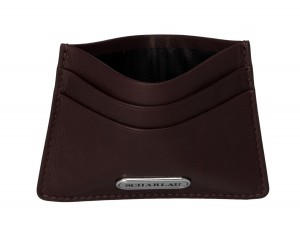 Leather credit card holder in burgundy open