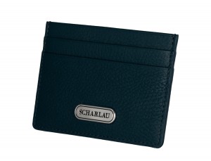 Leather credit card holder in blue side