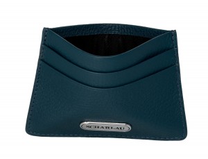 Leather credit card holder in blue inside