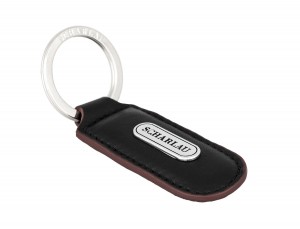 Leather elongate keyring in black with red detail