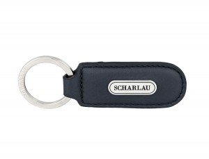 Leather elongate keyring in blue front