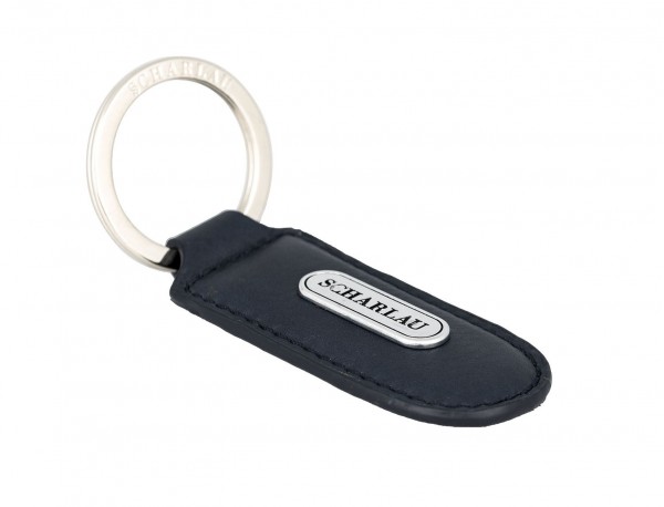 Leather elongate keyring in blue detail