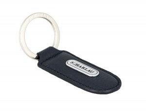 Leather elongate keyring in blue detail