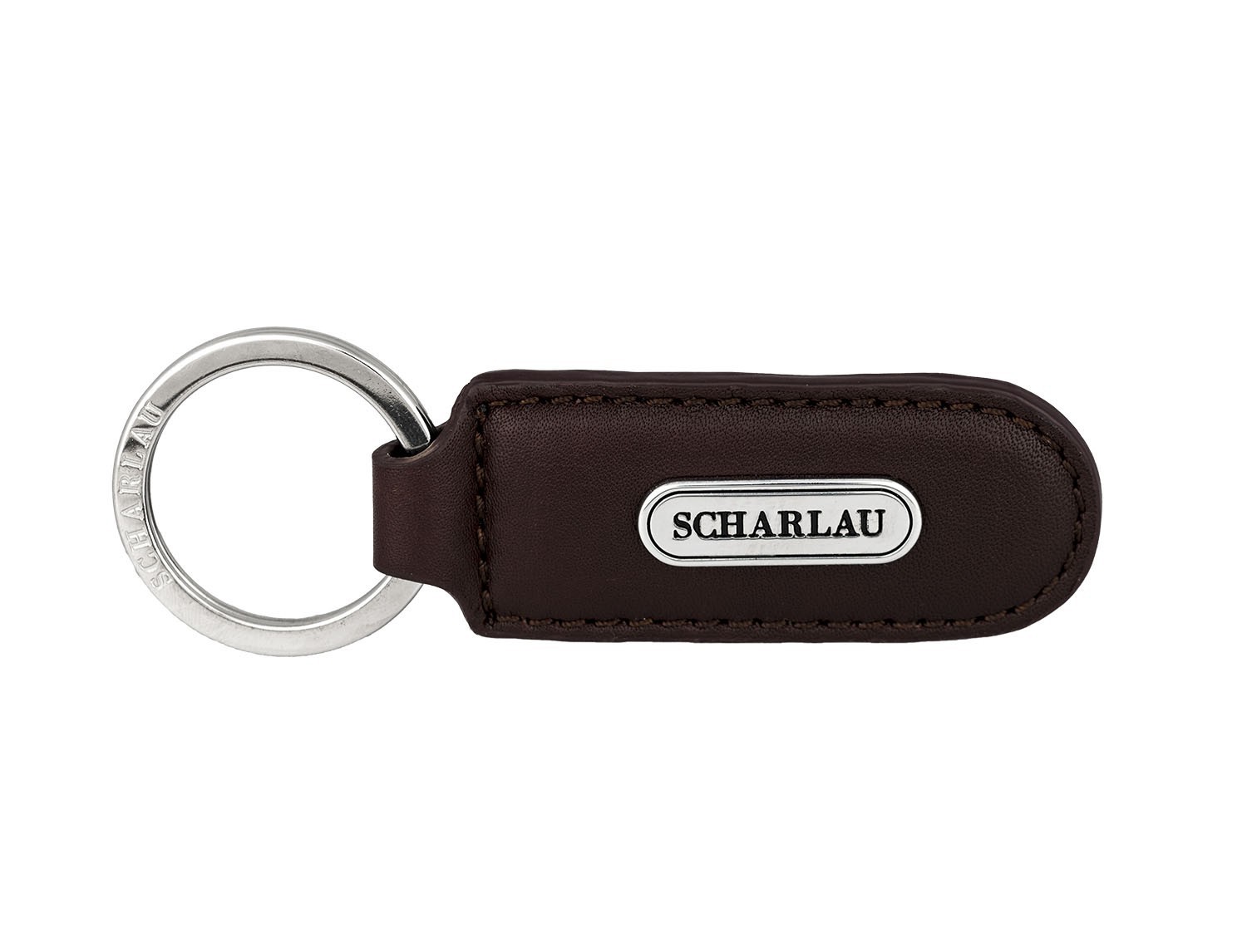 Leather elongate keyring in burgundy front