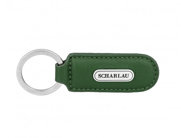 Leather elongate keyring in green front