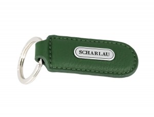 Leather elongate keyring in green side
