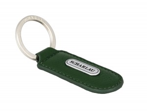 Leather elongate keyring in green detail