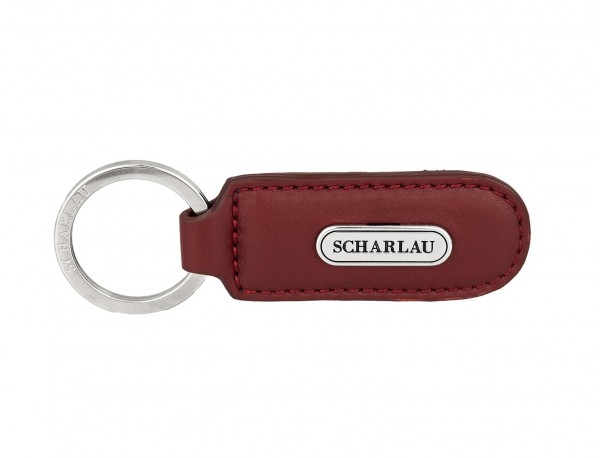 Leather elongate keyring in red front