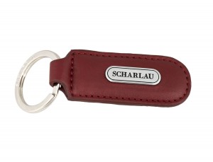 Leather elongate keyring in red side