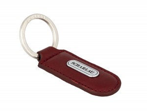 Leather elongate keyring in red detail