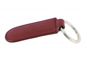 Leather elongate keyring in red back